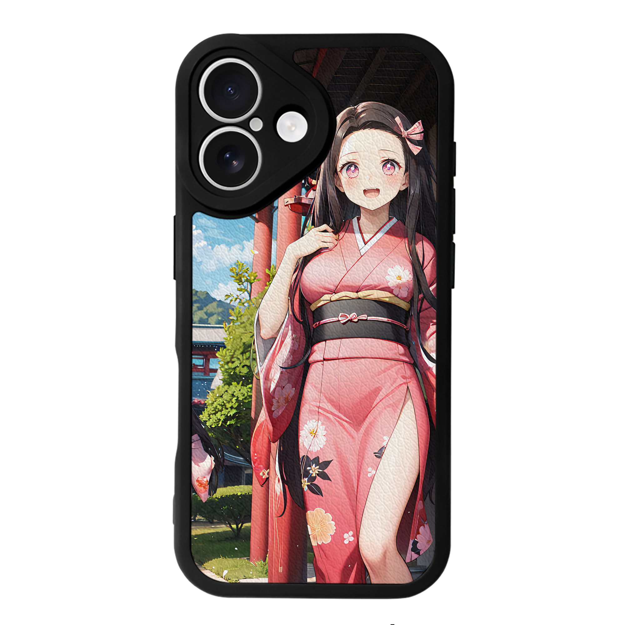（画像用） 鬼滅の刃（きめつのやいば）竈門 禰󠄀豆子／かまど ねずこ Kamado Nezuko 【iPhone 16シリーズ対応】シリコンスマホケース（レザー調） 材質：シリコン